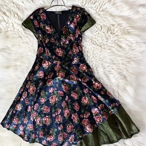 Unique Vintage 1950s Style Navy & Pink Floral Slauson Swing Dress